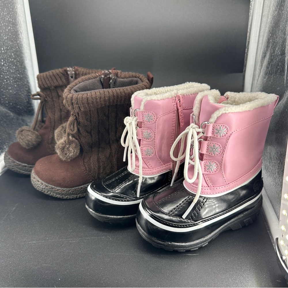 Michael Kors Brown Fabric Boots & Pink And Black Totes Toddler Size 7